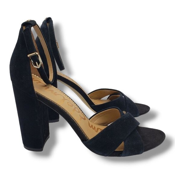 Sam Edelman Yancy Womens 10 Sandals Black Suede Ankle Strap Block Heel - Picture 1 of 9